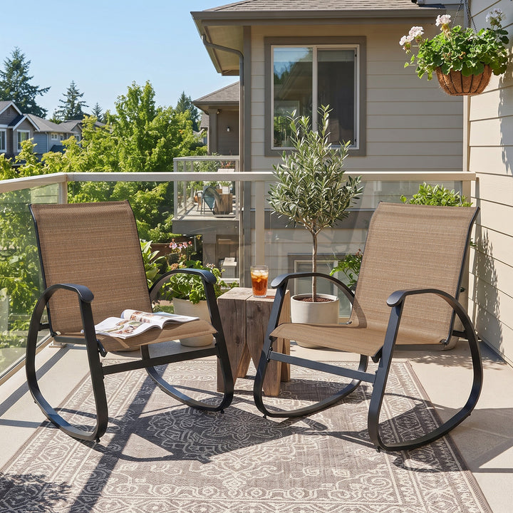 2-Piece Breathable Textilene Patio Rocking Chair, Powder-Coated Metal Frame