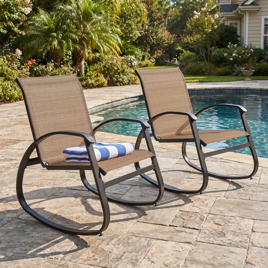 2-Piece Breathable Textilene Patio Rocking Chair, Powder-Coated Metal Frame