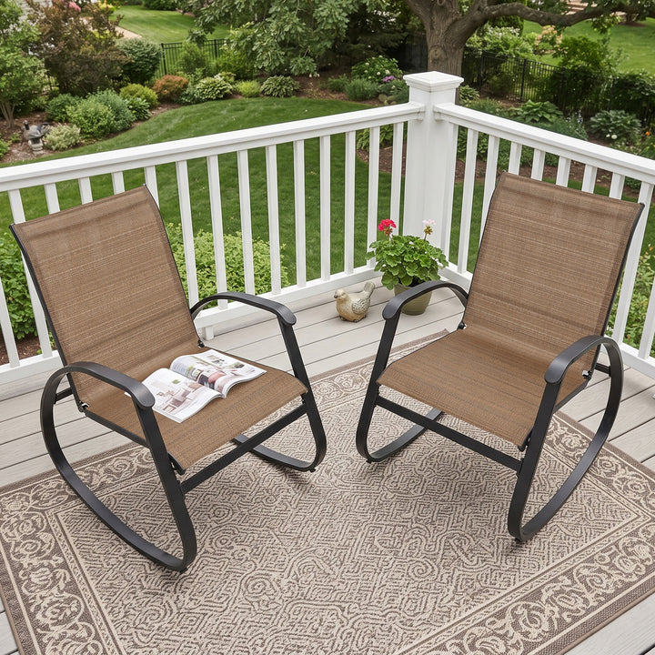 2-Piece Breathable Textilene Patio Rocking Chair, Powder-Coated Metal Frame