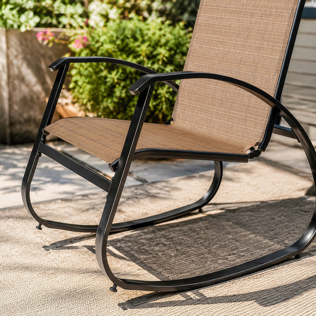 2-Piece Breathable Textilene Patio Rocking Chair, Powder-Coated Metal Frame