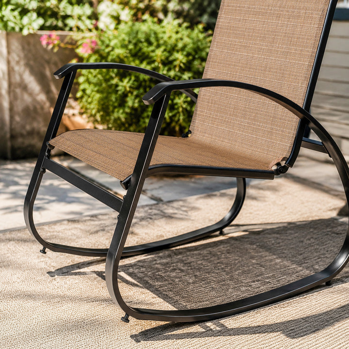 2-Piece Breathable Textilene Patio Rocking Chair, Powder-Coated Metal Frame