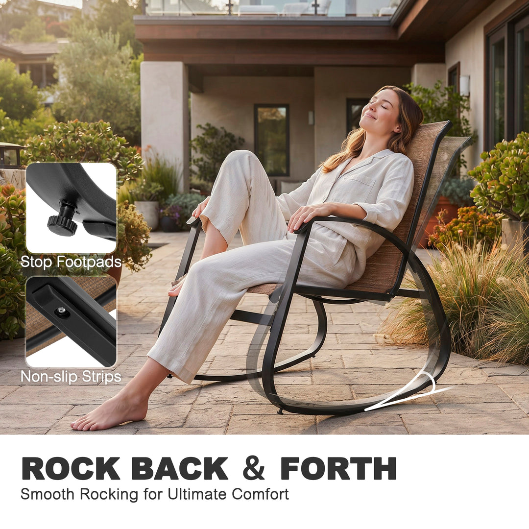 2-Piece Breathable Textilene Patio Rocking Chair, Powder-Coated Metal Frame