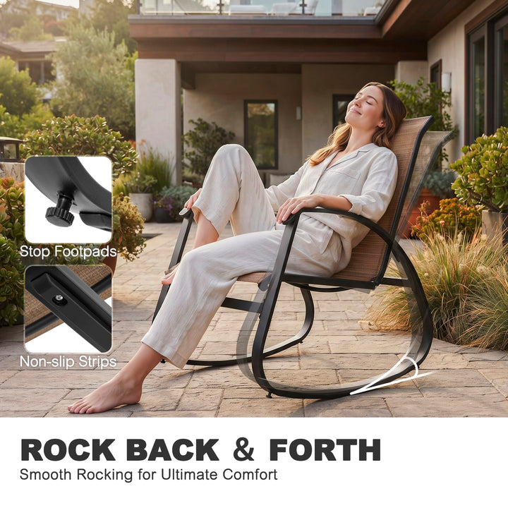 2-Piece Breathable Textilene Patio Rocking Chair, Powder-Coated Metal Frame