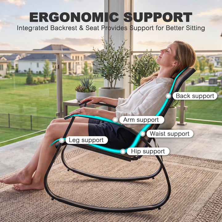 2-Piece Breathable Textilene Patio Rocking Chair, Powder-Coated Metal Frame