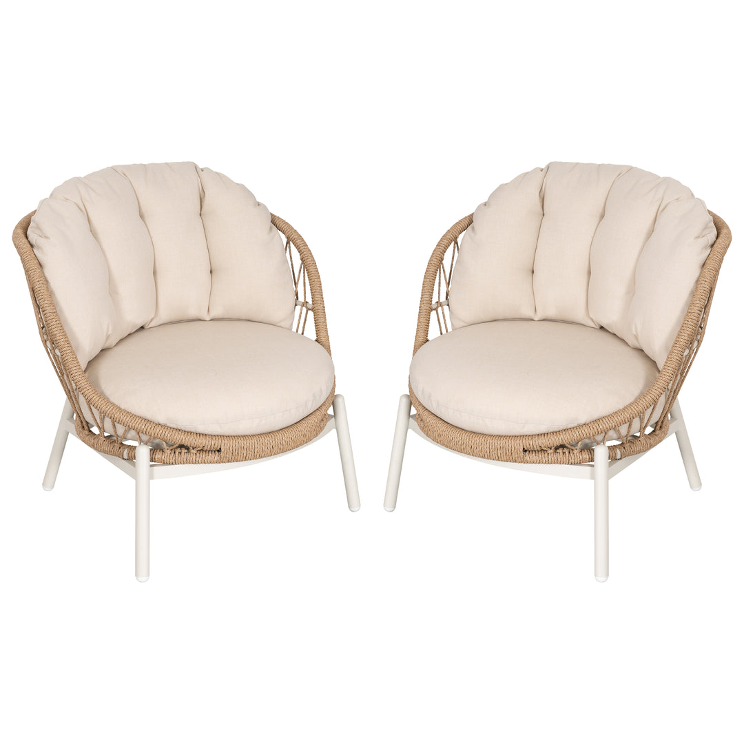 Outdoor Single Sofa Set of 2, Robust Twisted Rattan with Padded Cushions, Beige