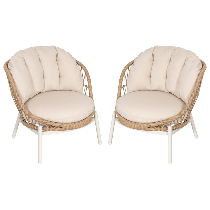 Outdoor Single Sofa Set of 2, Robust Twisted Rattan with Padded Cushions, Beige