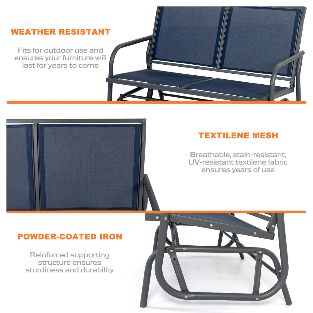 Steel Seats Outdoor Glider Swing Loveseat Chair, Garden Rocking Seating, Patio Bench for 2