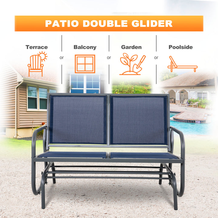 Steel Seats Outdoor Glider Swing Loveseat Chair, Garden Rocking Seating, Patio Bench for 2