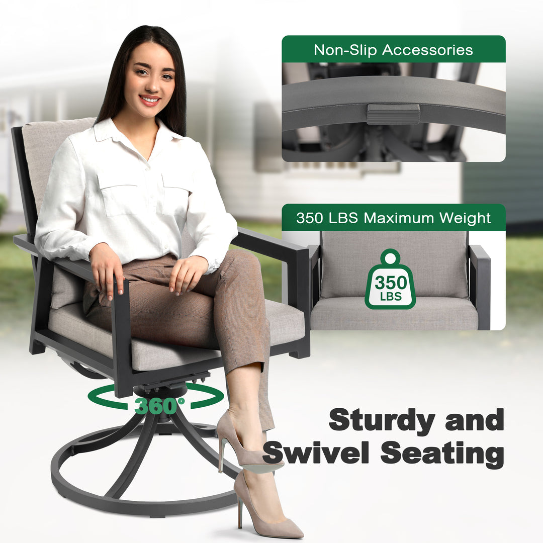 5-Piece Fire Pit Set with 4 Swivel Chairs, Aluminum Frame, Gray
