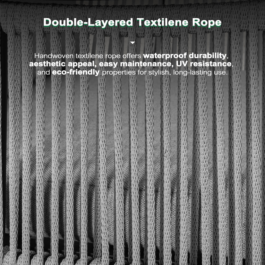 7-Piece Aluminum and Textilene Rope Dining Set with Tempered Glass Tabletop