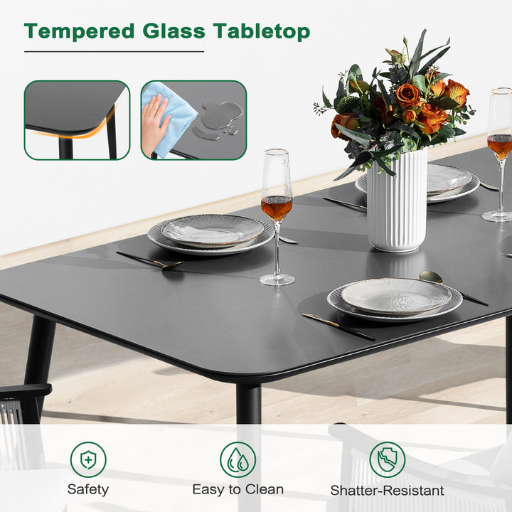 7-Piece Aluminum and Textilene Rope Dining Set with Tempered Glass Tabletop