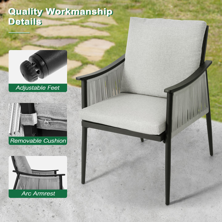 7-Piece Aluminum and Textilene Rope Dining Set with Tempered Glass Tabletop