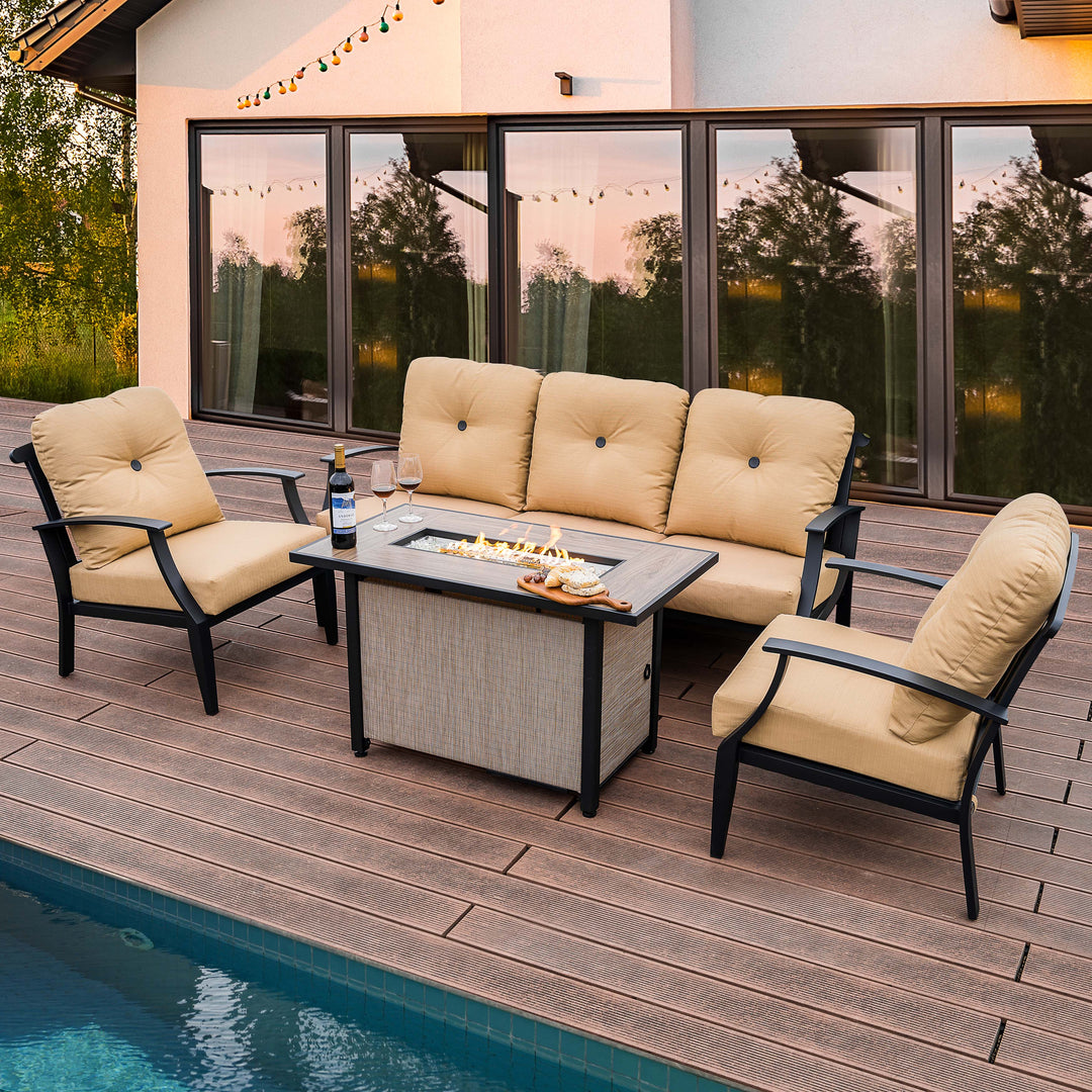 Outdoor 50,000 BTU Textilene Propane Fire Pit Set with Aluminum Sofas