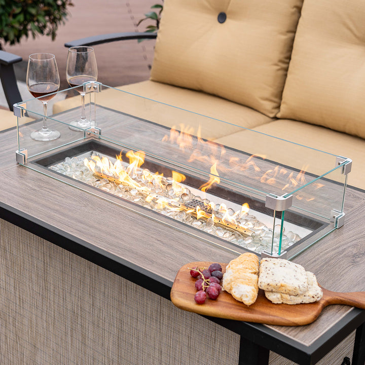 Outdoor 50,000 BTU Textilene Propane Fire Pit Set with Aluminum Sofas