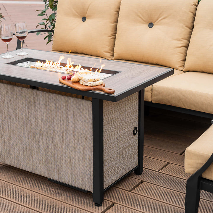 Outdoor 50,000 BTU Textilene Propane Fire Pit Set with Aluminum Sofas