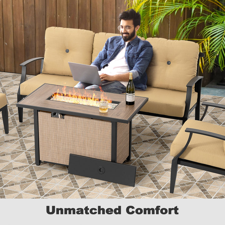 Outdoor 50,000 BTU Textilene Propane Fire Pit Set with Aluminum Sofas