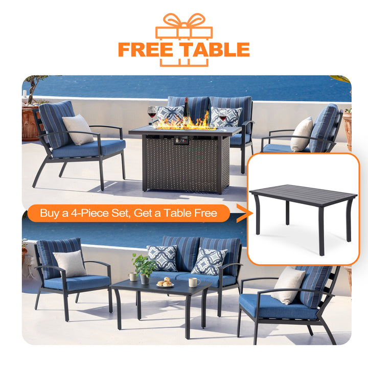 Outdoor 5-Piece Fire Pit Table Set with Aluminum Sofas with Cushions