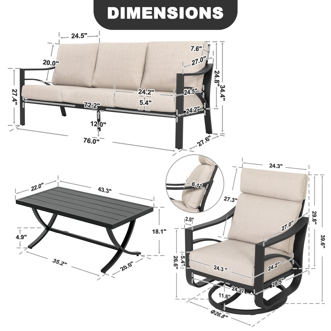 4-Piece Sofa Set with Thick Padded Zippered Cushions, Beige