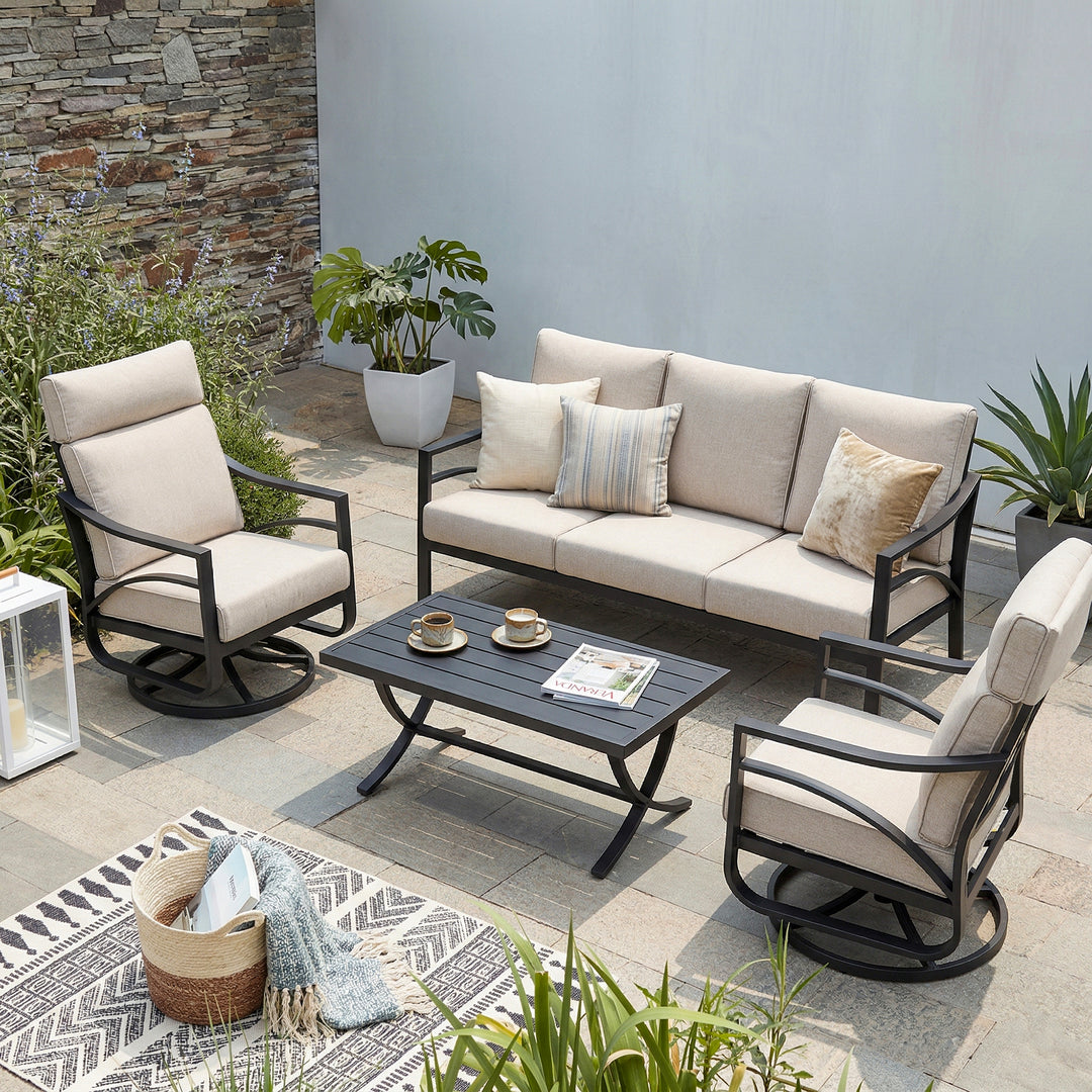 4-Piece Sofa Set with Thick Padded Zippered Cushions, Beige
