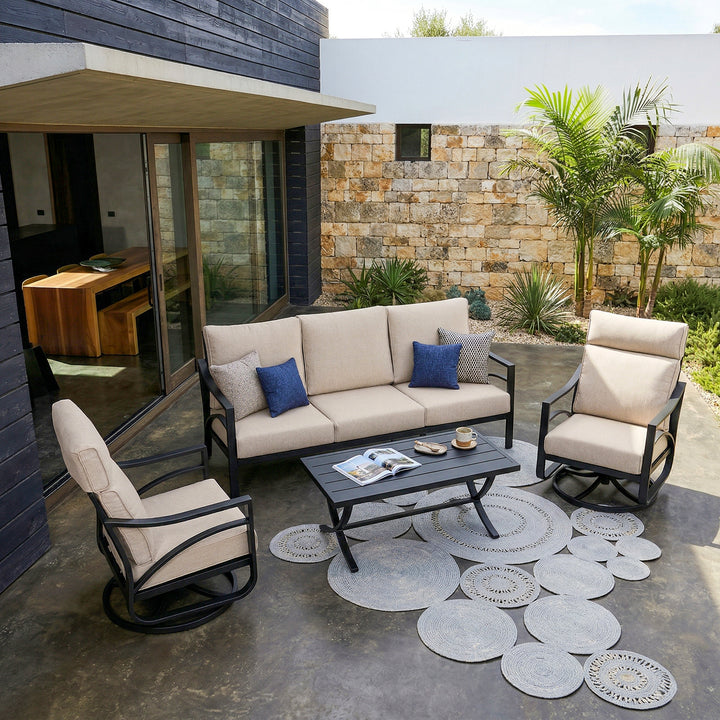 4-Piece Sofa Set with Thick Padded Zippered Cushions, Beige