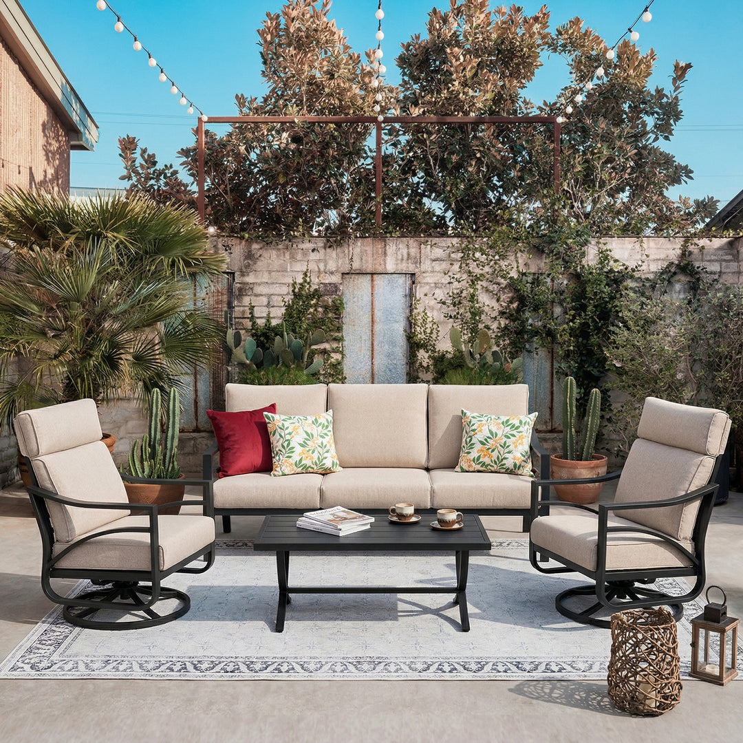 4-Piece Sofa Set with Thick Padded Zippered Cushions, Beige