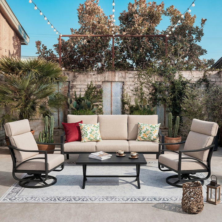 4-Piece Sofa Set with Thick Padded Zippered Cushions, Beige