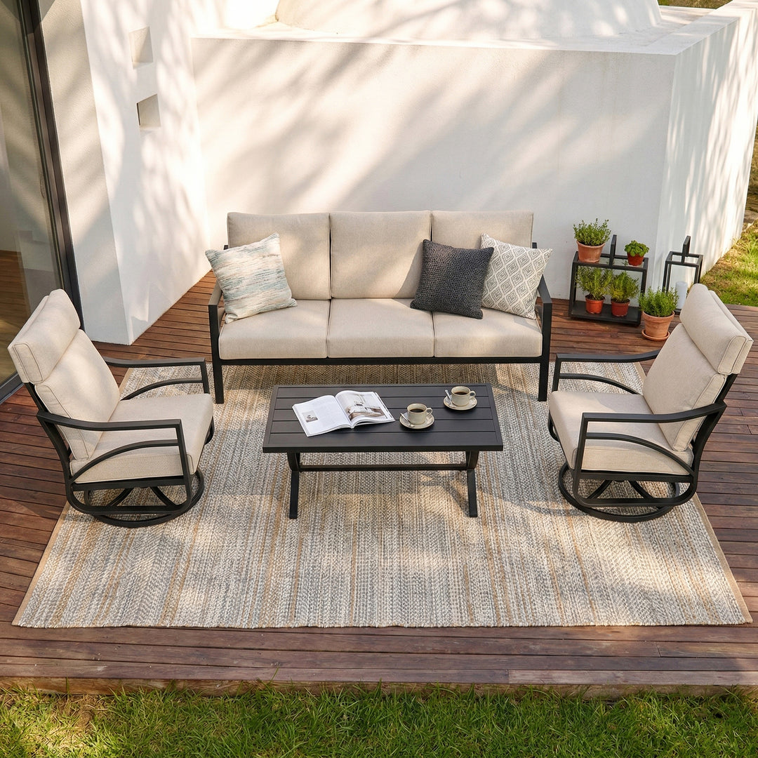 4-Piece Sofa Set with Thick Padded Zippered Cushions, Beige