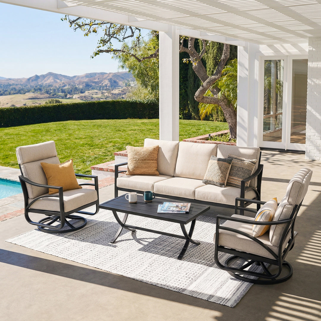 4-Piece Sofa Set with Thick Padded Zippered Cushions, Beige
