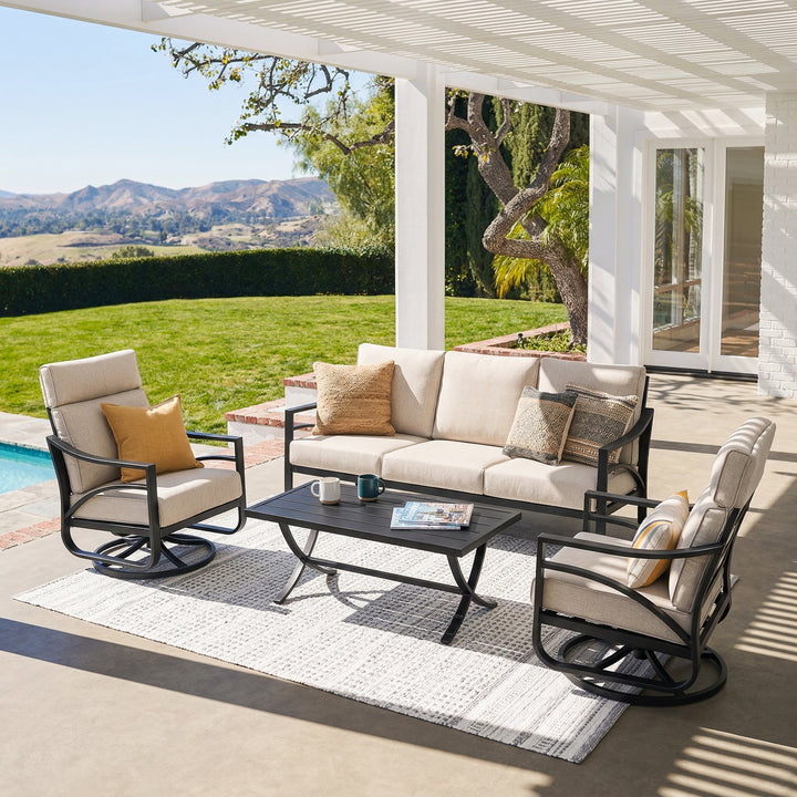 4-Piece Sofa Set with Thick Padded Zippered Cushions, Beige