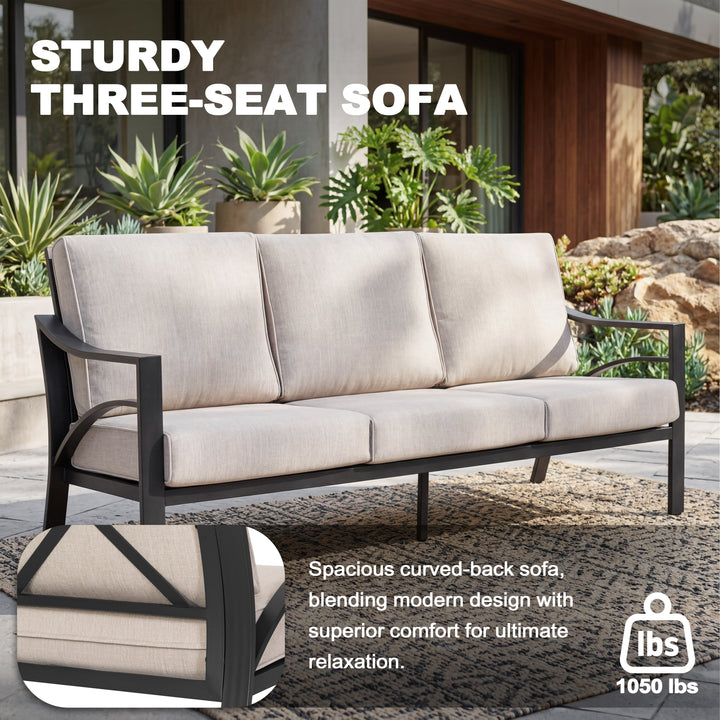 4-Piece Sofa Set with Thick Padded Zippered Cushions, Beige