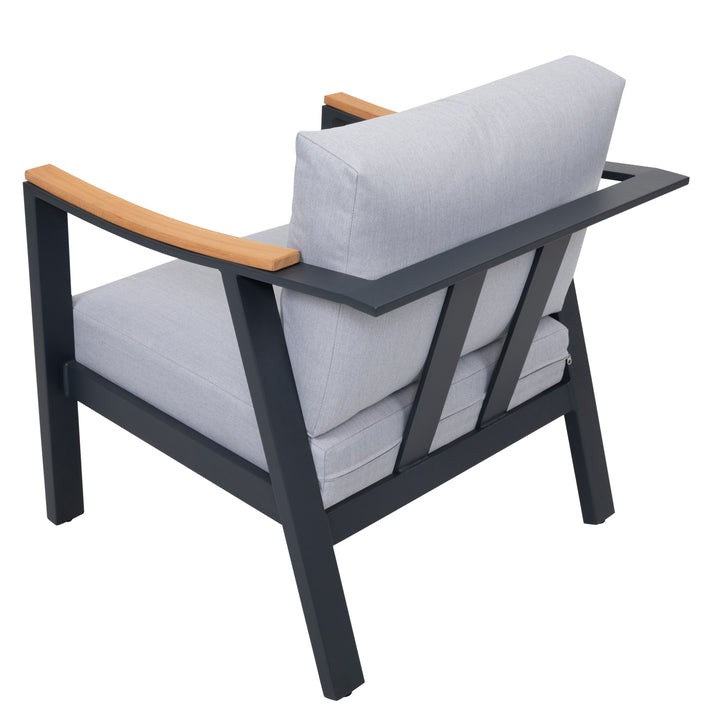 Outdoor 4-Piece Aluminum and Teak Sectional Sofa Set with Gray Cushions