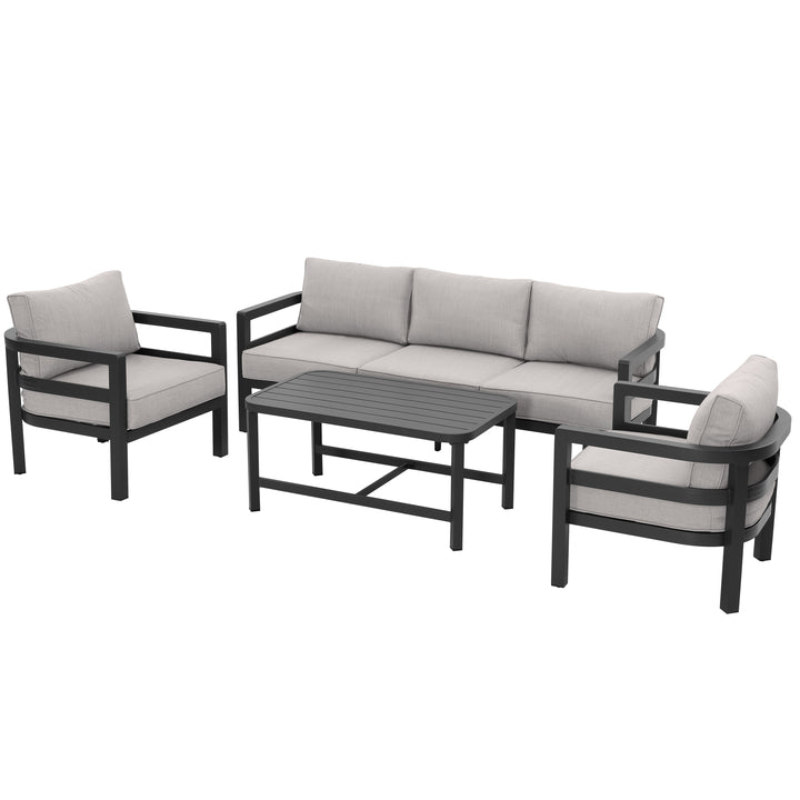 Outdoor 4-Piece Aluminum Sofa Set with Thick Zippered Cushions