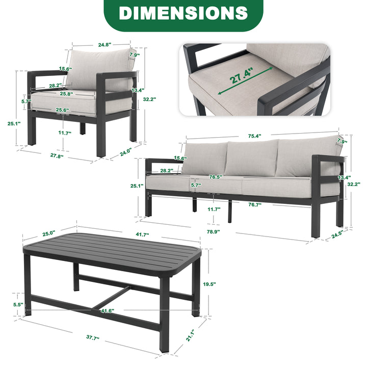 Outdoor 4-Piece Aluminum Sofa Set with Thick Zippered Cushions