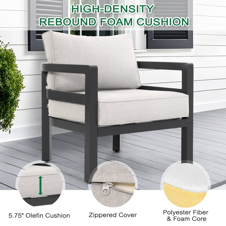 Outdoor 4-Piece Aluminum Sofa Set with Thick Zippered Cushions