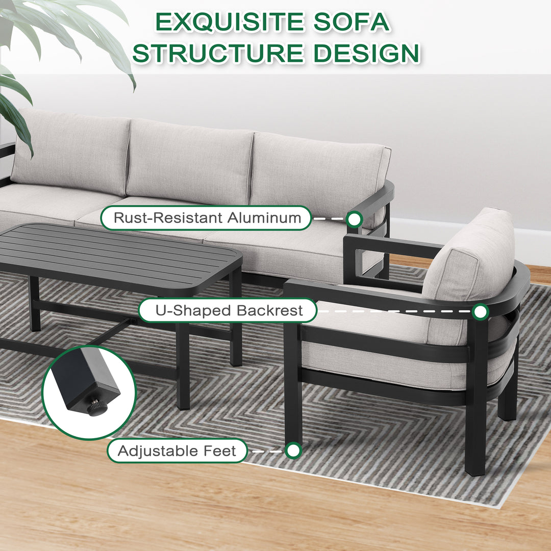 Outdoor 4-Piece Aluminum Sofa Set with Thick Zippered Cushions