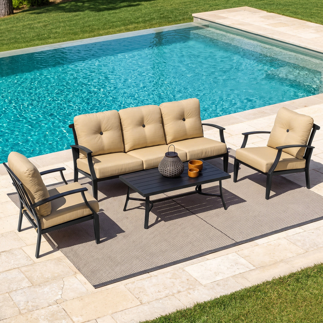 4-Piece Patio Conversation Set with Removable Cushions, Aluminum Frame