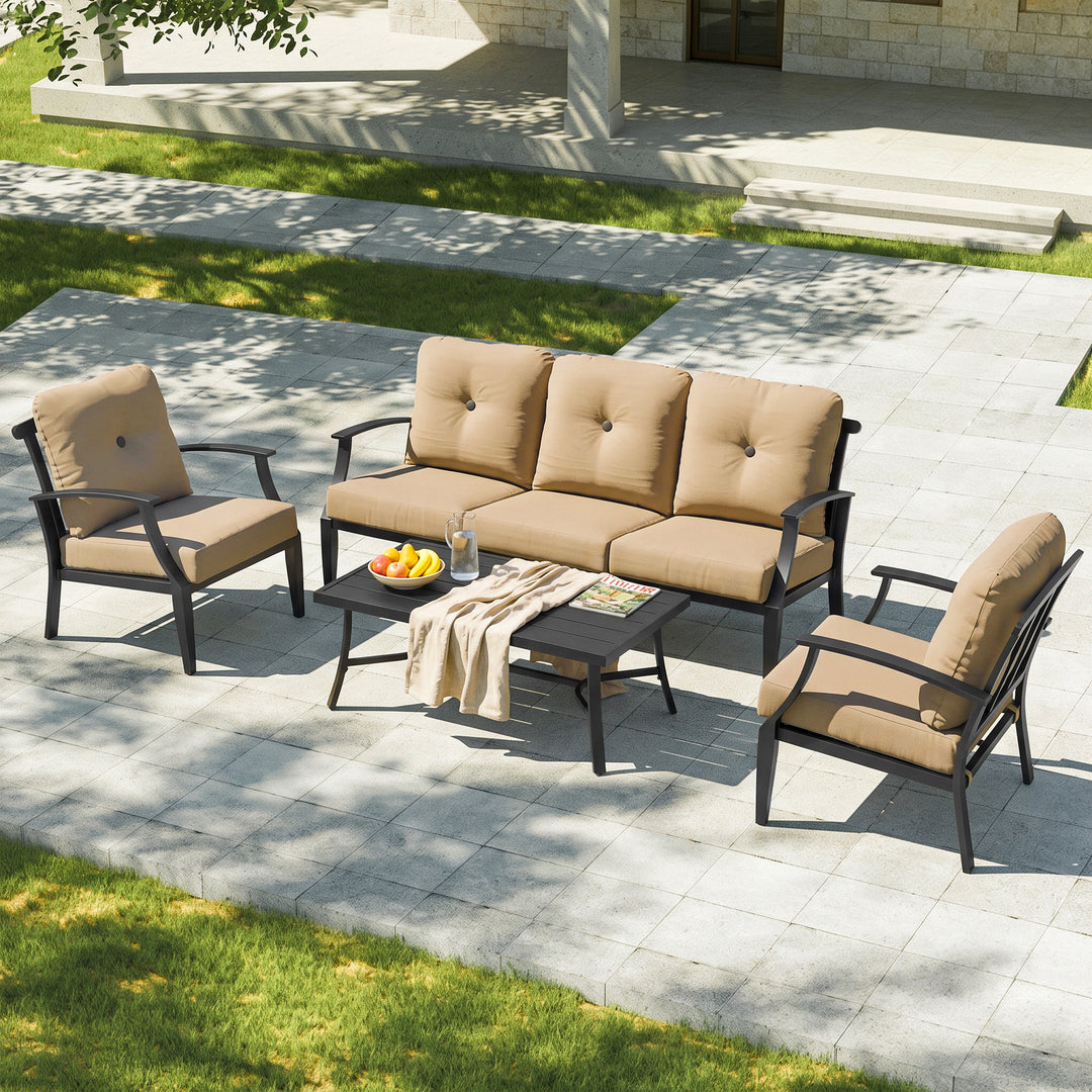 4-Piece Patio Conversation Set with Removable Cushions, Aluminum Frame