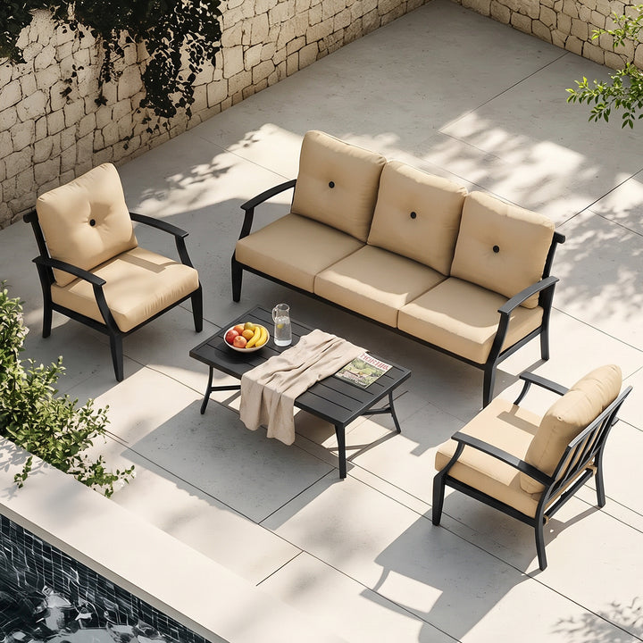 4-Piece Patio Conversation Set with Removable Cushions, Aluminum Frame