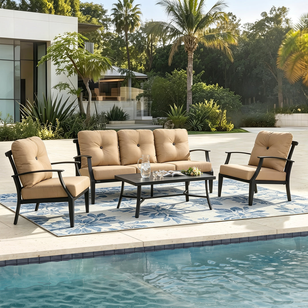 4-Piece Patio Conversation Set with Removable Cushions, Aluminum Frame