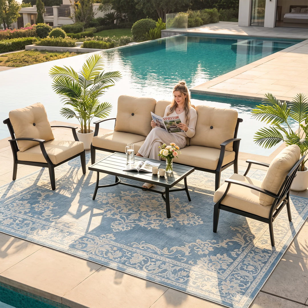 4-Piece Patio Conversation Set with Removable Cushions, Aluminum Frame