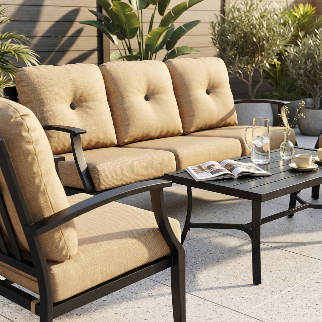 4-Piece Patio Conversation Set with Removable Cushions, Aluminum Frame
