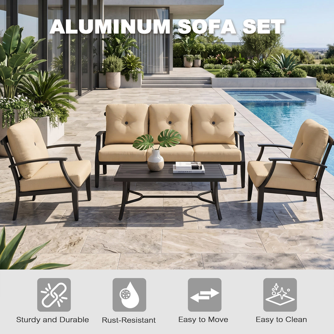 4-Piece Patio Conversation Set with Removable Cushions, Aluminum Frame