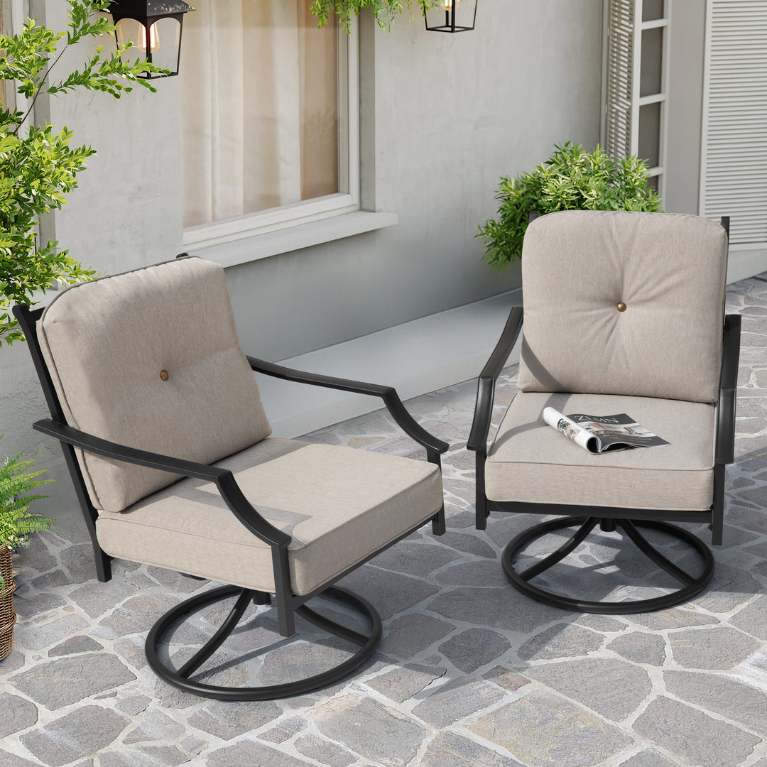 2-Piece Outdoor Swivel Patio Sofas with Thick Olefin Cushions and Wide Seat