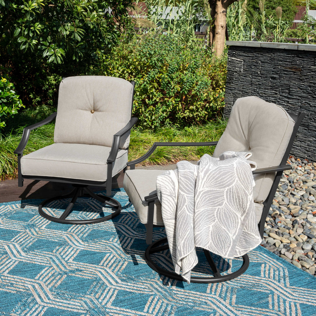 2-Piece Outdoor Swivel Patio Sofas with Thick Olefin Cushions and Wide Seat