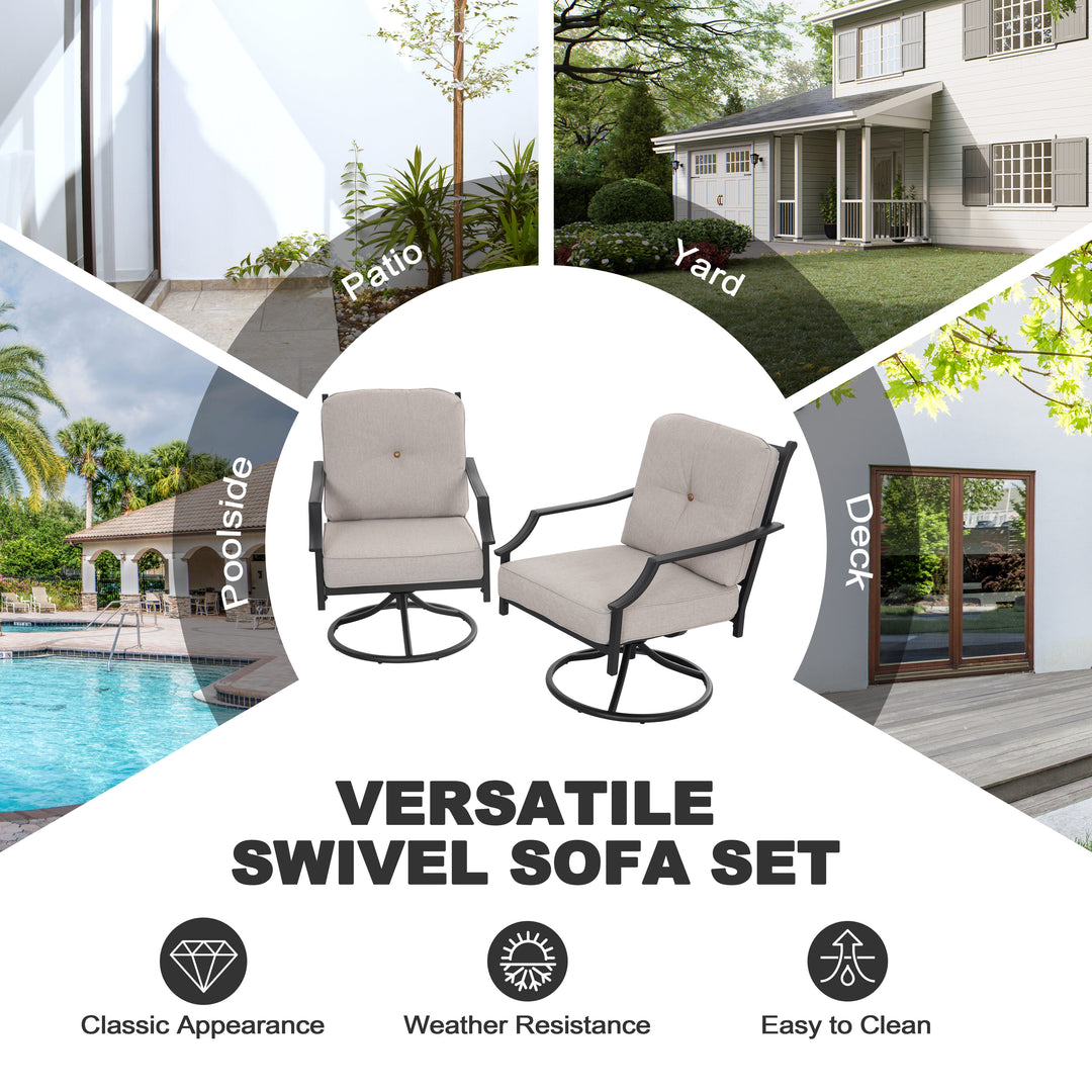 2-Piece Outdoor Swivel Patio Sofas with Thick Olefin Cushions and Wide Seat
