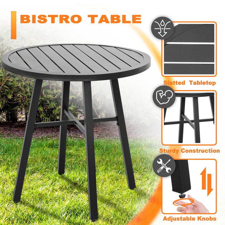3 Piece Outdoor Bistro Set, Round Steel Table and 2 C-spring Motion Textilene Chairs