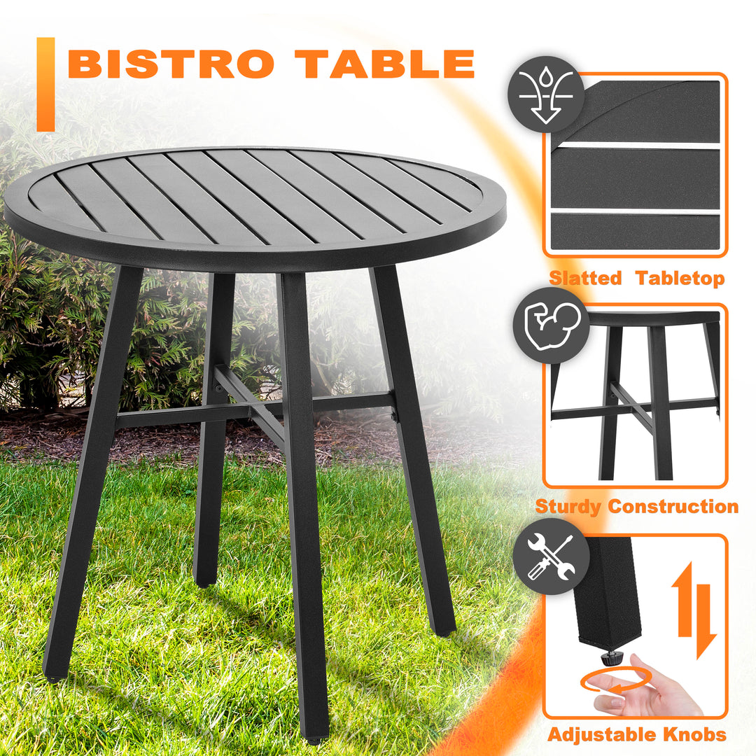 3 Piece Outdoor Patio Bistro Set, Cushioned Swivel Rocker Chairs with Round Steel Dining Table