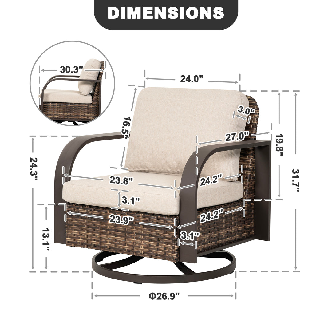 Handwoven Wicker Metal Swivel Patio Sofa with Cushion and Pillow