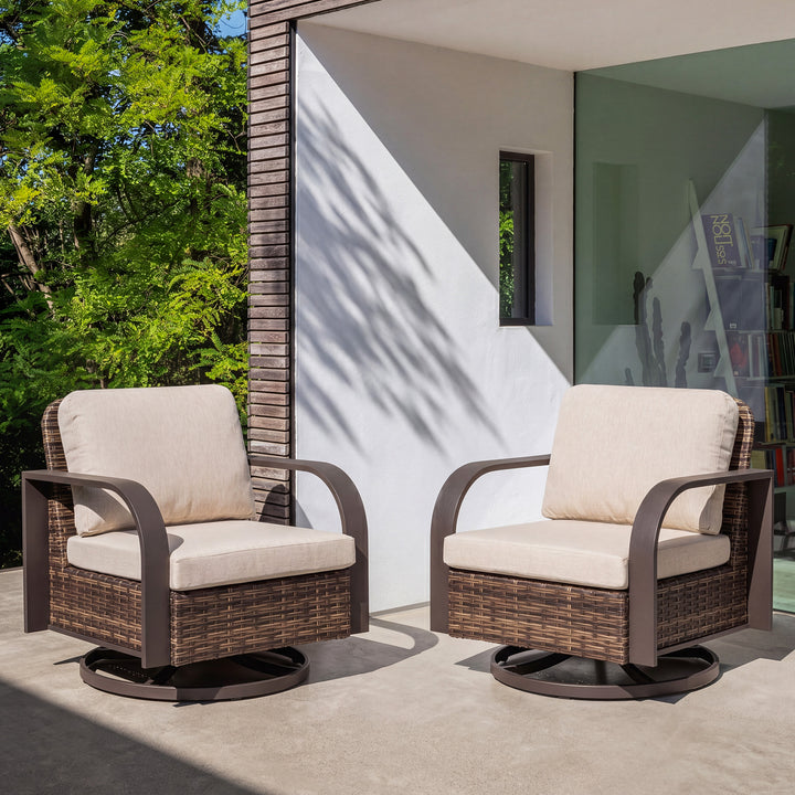 Handwoven Wicker Metal Swivel Patio Sofa with Cushion and Pillow
