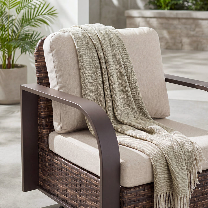 Handwoven Wicker Metal Swivel Patio Sofa with Cushion and Pillow